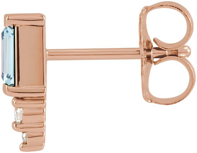 14K Gold Straight Baguette Natural Sky Blue Topaz Accented Bar Earrings - Rose Gold - view 5