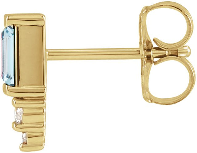 14K Gold Straight Baguette Natural Sky Blue Topaz Accented Bar Earrings - Yellow Gold - view 4