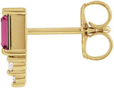 14K Gold Straight Baguette Natural Pink Tourmaline Accented Bar Earrings - Yellow Gold - view 4