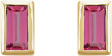14K Gold Natural Pink Tourmaline Straight Baguette Bezel-Set Stud Earrings - Yellow Gold - view 6