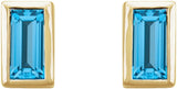 14K Gold Natural Swiss Blue Topaz Straight Baguette Bezel-Set Stud Earrings - Yellow Gold - view 6