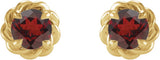 14K Gold Natural Mozambique Garnet Round 4-Prong Claw Rope Stud Earrings - Yellow Gold - view 4