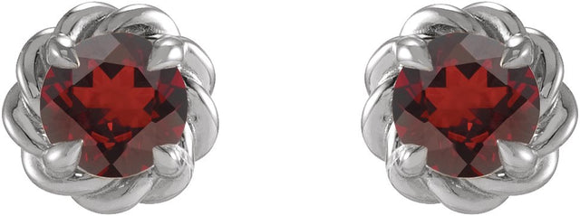 Platinum Natural Mozambique Garnet Round 4-Prong Claw Rope Stud Earrings - view 4