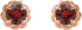 14K Gold Natural Mozambique Garnet Round 4-Prong Claw Rope Stud Earrings - Rose Gold - view 4
