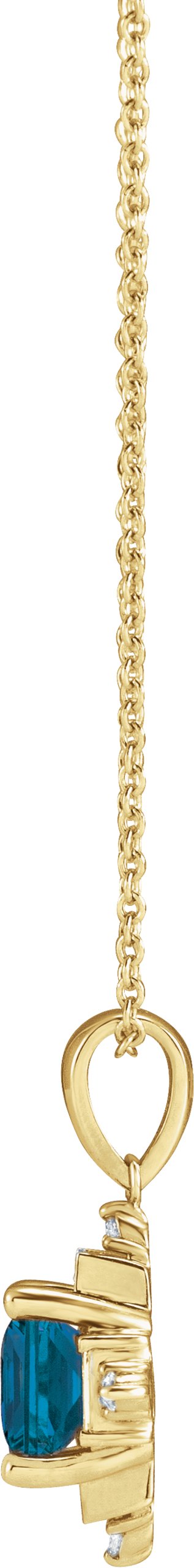 14K Gold Square Natural London Blue Topaz & Natural Diamond Geometric Necklace or Pendant – 1/5 CTW - Yellow Gold - view 2