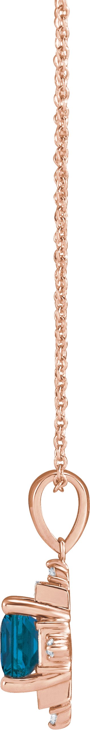 14K Gold Square Natural London Blue Topaz & Natural Diamond Geometric Necklace or Pendant – 1/5 CTW - Rose Gold - view 2
