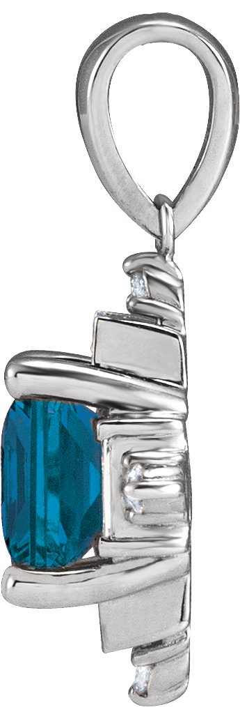14K Gold Square Natural London Blue Topaz & Natural Diamond Geometric Necklace or Pendant – 1/5 CTW - White Gold - view 2