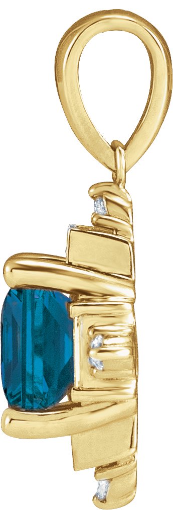 14K Gold Square Natural London Blue Topaz & Natural Diamond Geometric Necklace or Pendant – 1/5 CTW - Yellow Gold - view 2