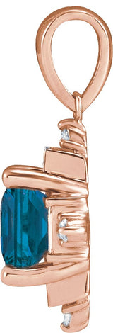 14K Gold Square Natural London Blue Topaz & Natural Diamond Geometric Necklace or Pendant – 1/5 CTW - Rose Gold - view 2