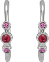 Platinum Round Natural Ruby & Natural Pink Sapphire Bezel-Set Hoop Earrings - view 2