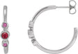 Platinum Round Natural Ruby & Natural Pink Sapphire Bezel-Set Hoop Earrings