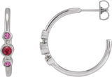 Platinum Round Natural Ruby & Natural Pink Sapphire Bezel-Set Hoop Earrings