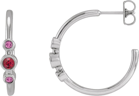 Platinum Round Natural Ruby & Natural Pink Sapphire Bezel-Set Hoop Earrings