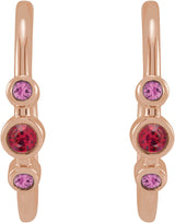 14K Gold Round Natural Ruby & Natural Pink Sapphire Bezel-Set Hoop Earrings - Rose Gold - view 2