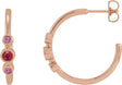 14K Gold Round Natural Ruby & Natural Pink Sapphire Bezel-Set Hoop Earrings - Rose Gold