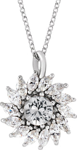 Platinum Round Natural White Sapphire & Natural Diamond Halo-Style Necklace or Pendant – 3.5-6mm Stones