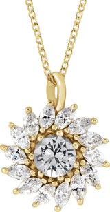 14K Gold Round Natural White Sapphire & Natural Diamond Halo-Style Necklace or Pendant – 3.5-6mm Stones - Yellow Gold