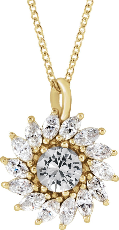 14K Gold Round Natural White Sapphire & Natural Diamond Halo-Style Necklace or Pendant – 3.5-6mm Stones - Yellow Gold