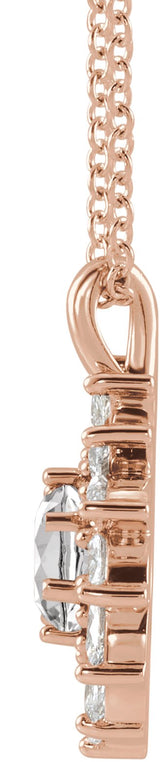 14K Gold Round Natural White Sapphire & Natural Diamond Halo-Style Necklace or Pendant – 3.5-6mm Stones - Rose Gold - view 2