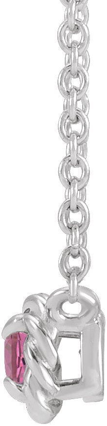 14K Gold Round Natural Pink Tourmaline Claw-Prong Rope Necklace - White Gold - view 4