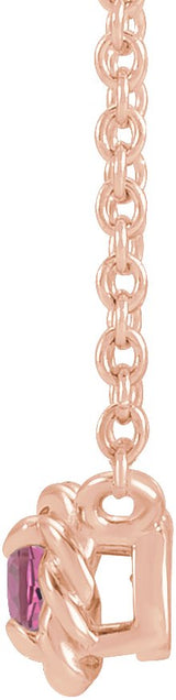 14K Gold Round Natural Pink Tourmaline Claw-Prong Rope Necklace - Rose Gold - view 4