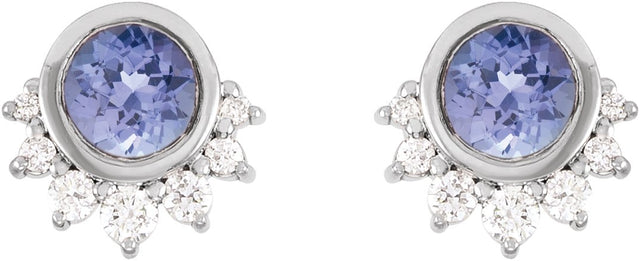 14K Gold Round Natural Tanzanite & Natural Diamond Accented Earrings - White Gold - view 2