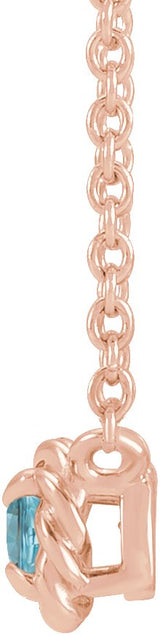 14K Gold Round Natural Blue Zircon Claw-Prong Rope Necklace - Rose Gold - view 4