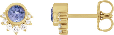14K Gold Round Natural Tanzanite & Natural Diamond Accented Earrings - Yellow Gold