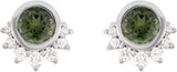 14K Gold Round Natural Green Tourmaline & Natural Diamond Accented Earrings - White Gold - view 2