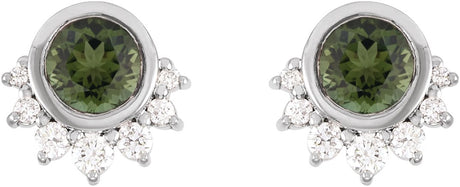 Platinum Round Natural Green Tourmaline & Natural Diamond Accented Earrings - view 2