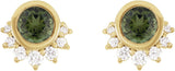 14K Gold Round Natural Green Tourmaline & Natural Diamond Accented Earrings - Yellow Gold - view 2