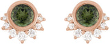 14K Gold Round Natural Green Tourmaline & Natural Diamond Accented Earrings - Rose Gold - view 2
