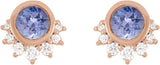 14K Gold Round Natural Tanzanite & Natural Diamond Accented Earrings - Rose Gold - view 2