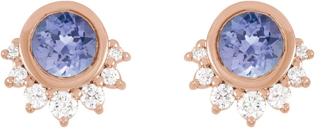 14K Gold Round Natural Tanzanite & Natural Diamond Accented Earrings - Rose Gold - view 2
