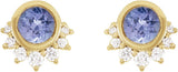 14K Gold Round Natural Tanzanite & Natural Diamond Accented Earrings - Yellow Gold - view 2