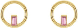 14K Gold Straight Baguette Natural Pink Tourmaline Baguette Circle Earrings - Yellow Gold - view 2