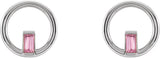 14K Gold Straight Baguette Natural Pink Tourmaline Baguette Circle Earrings - White Gold - view 2