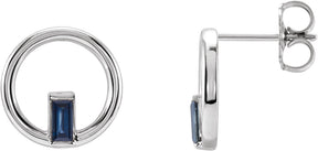 Platinum Straight Baguette Natural Blue Sapphire Baguette Circle Earrings