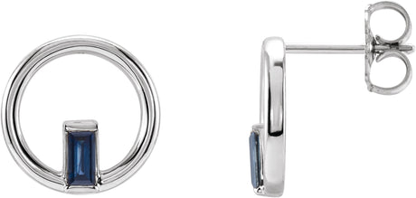 Platinum Straight Baguette Natural Blue Sapphire Baguette Circle Earrings