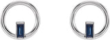 Platinum Straight Baguette Natural Blue Sapphire Baguette Circle Earrings - view 2