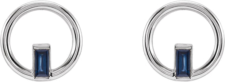 Platinum Straight Baguette Natural Blue Sapphire Baguette Circle Earrings - view 2