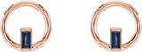 14K Gold Straight Baguette Natural Blue Sapphire Baguette Circle Earrings - Rose Gold - view 2