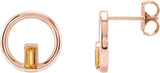 14K Gold Straight Baguette Natural Citrine Baguette Circle Earrings - Rose Gold