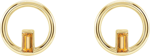14K Gold Straight Baguette Natural Citrine Baguette Circle Earrings - Yellow Gold - view 2