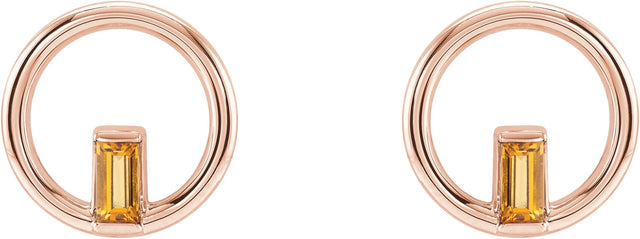 14K Gold Straight Baguette Natural Citrine Baguette Circle Earrings - Rose Gold - view 2