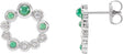 Platinum Round Natural Emerald & Natural Diamond Bezel-Set Cabochon Earrings