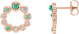 14K Gold Round Natural Emerald & Natural Diamond Bezel-Set Cabochon Earrings - Rose Gold