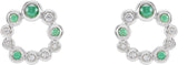14K Gold Round Natural Emerald & Natural Diamond Bezel-Set Cabochon Earrings - White Gold - view 2
