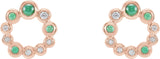 14K Gold Round Natural Emerald & Natural Diamond Bezel-Set Cabochon Earrings - Rose Gold - view 2
