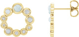 14K Gold Round Natural Ethiopian Opal & Natural Diamond Bezel-Set Cabochon Earrings - Yellow Gold